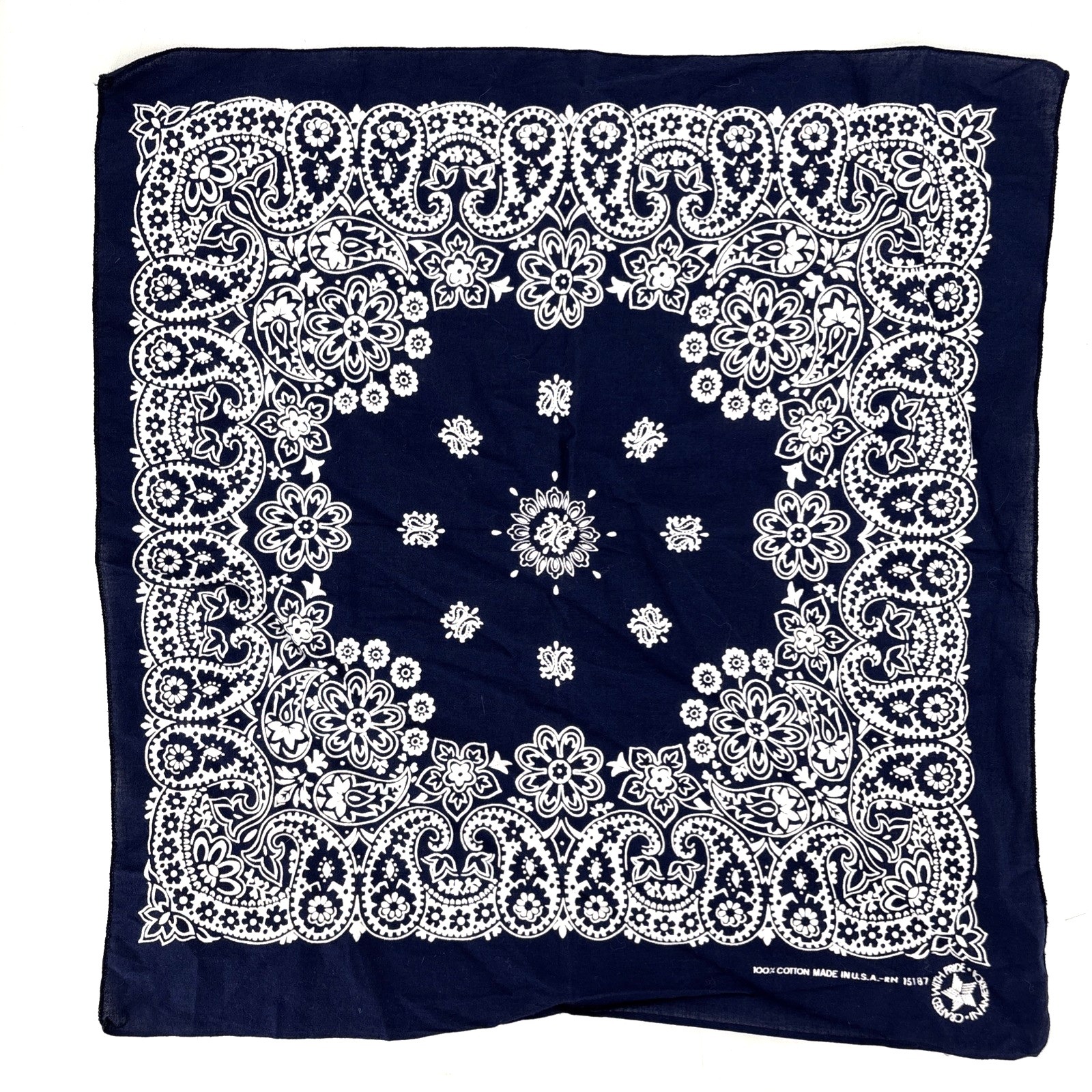 Vintage 1970s Indigo Bandana Floral Cotton Usa Made Rn 15187